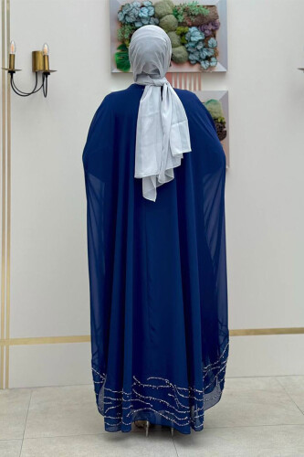 Taş Detaylı Abayalı Elbise Takım 3927 Lacivert - Bym Fashion (1)