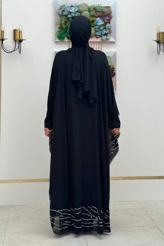 Taş Detaylı Abayalı Elbise Takım 3927 Siyah - Bym Fashion (1)