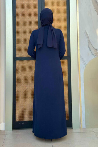 Çıt Çıt Düğme Detaylı Elbise 3928 Lacivert - Bym Fashion (1)