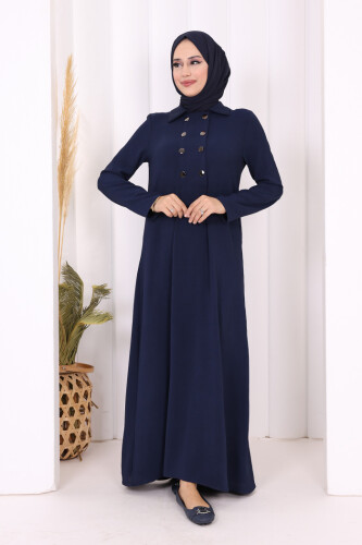 Çıt Çıt Düğme Detaylı Elbise 3928 Lacivert - 5