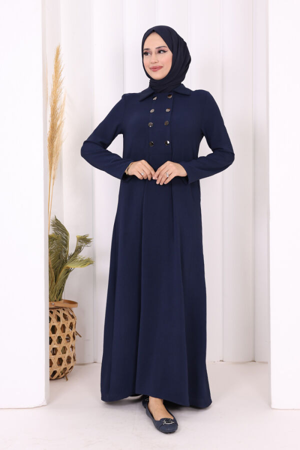 Çıt Çıt Düğme Detaylı Elbise 3928 Lacivert - 5