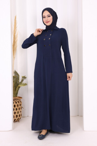 Çıt Çıt Düğme Detaylı Elbise 3928 Lacivert - 6