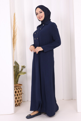 Çıt Çıt Düğme Detaylı Elbise 3928 Lacivert - 7