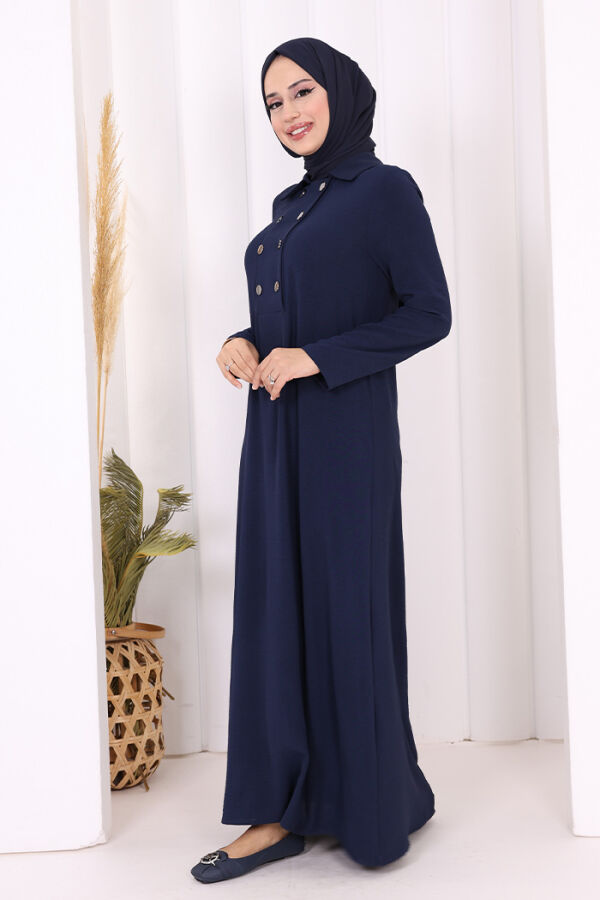Çıt Çıt Düğme Detaylı Elbise 3928 Lacivert - 7