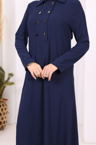 Çıt Çıt Düğme Detaylı Elbise 3928 Lacivert - 10