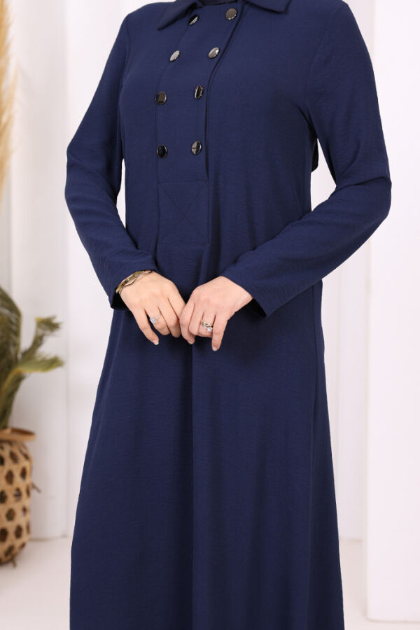 Çıt Çıt Düğme Detaylı Elbise 3928 Lacivert - 10