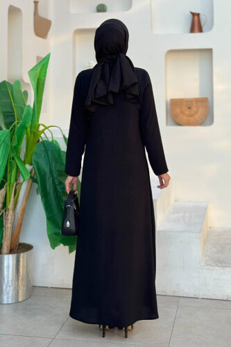 Çıt Çıt Düğme Detaylı Elbise 3928 Siyah - Bym Fashion (1)