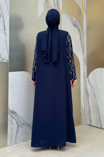 Taş Detaylı Yelekli Elbise Takım 3929 Lacivert - Bym Fashion (1)