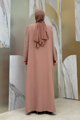 Taş Detaylı Yelekli Elbise Takım 3929 Vizon - Bym Fashion (1)