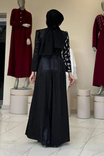 Simli Taş Detaylı Abiye 3934 Siyah - Bym Fashion (1)