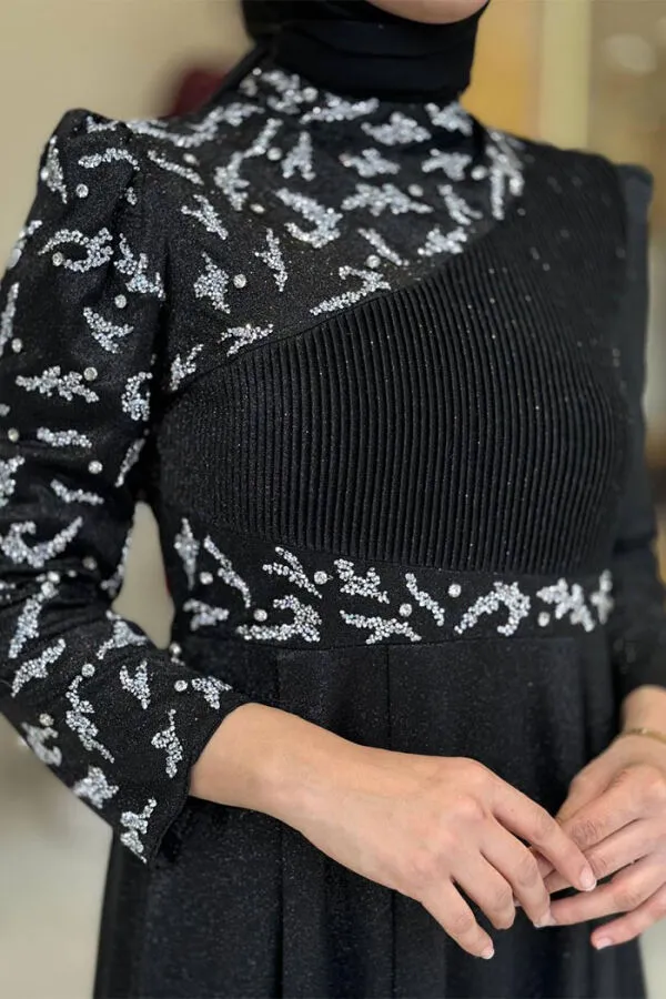 Simli Taş Detaylı Abiye 3934 Siyah - 4