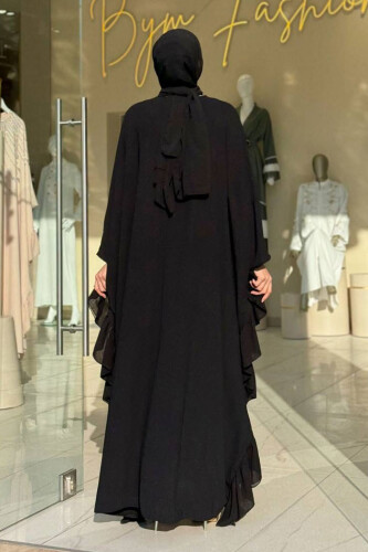 Fırfırlı Taş Detaylı Elbise 3936 Siyah - Bym Fashion (1)