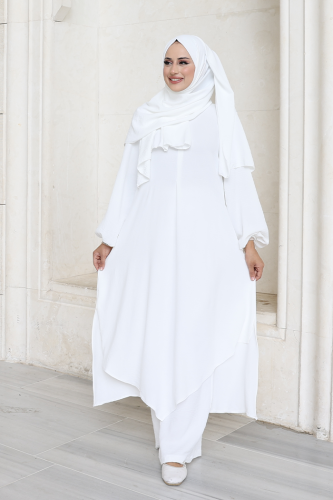 Verevli Tunik, Pantolon ve Şal Üçlü Takım 3937 Ekru - 5