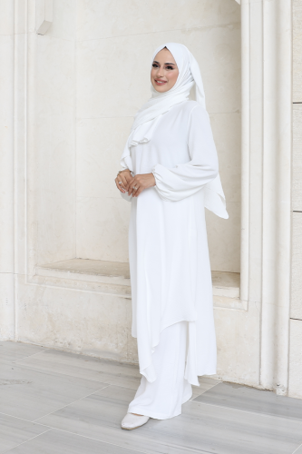 Verevli Tunik, Pantolon ve Şal Üçlü Takım 3937 Ekru - 7