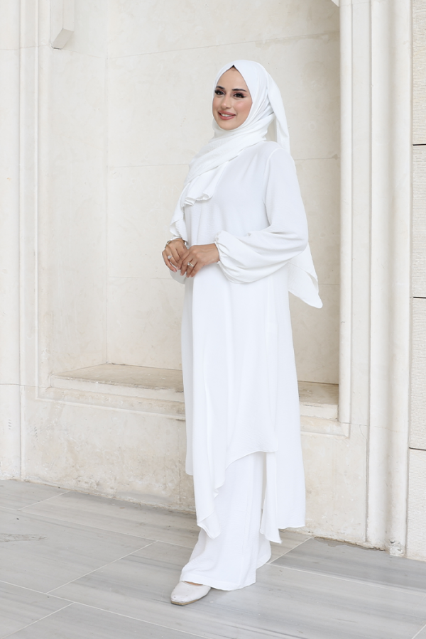 Verevli Tunik, Pantolon ve Şal Üçlü Takım 3937 Ekru - 7