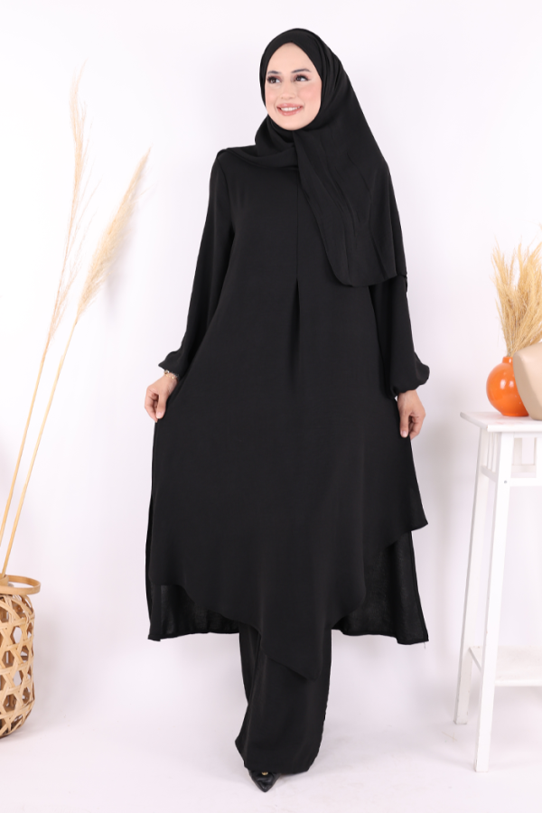 Verevli Tunik, Pantolon ve Şal Üçlü Takım 3937 Siyah - 6
