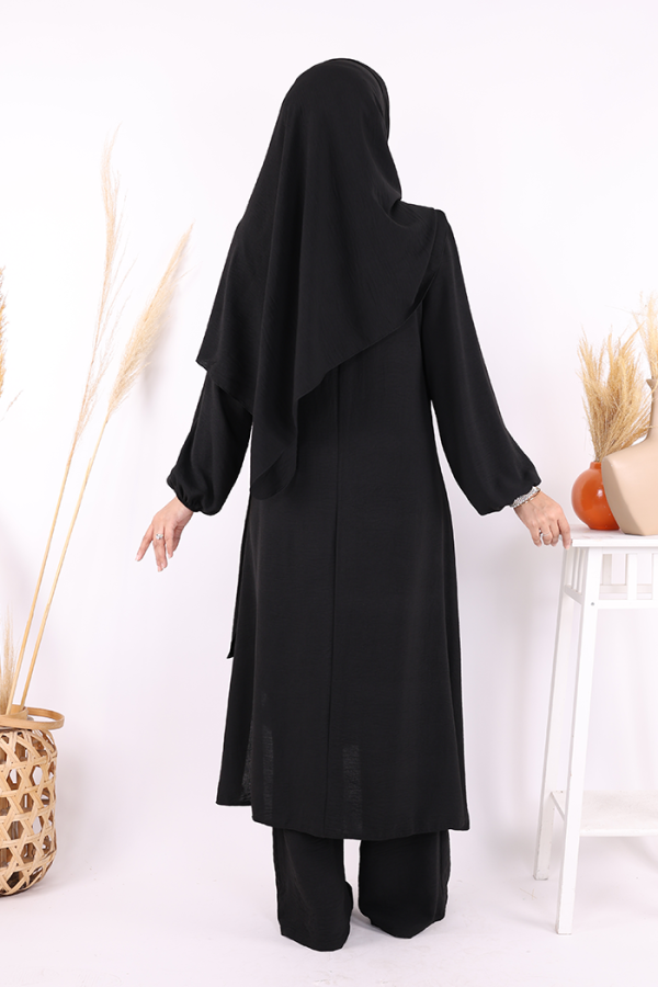 Verevli Tunik, Pantolon ve Şal Üçlü Takım 3937 Siyah - 8