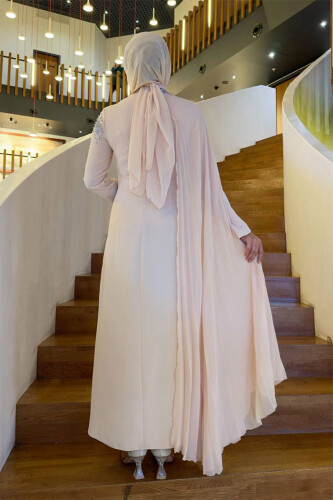 Taş Detaylı Pelerinli Elbise 3938 Taş - Bym Fashion (1)