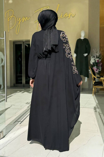 Taş Detay Pelerinli Elbise Takım 3939 Siyah - Bym Fashion (1)