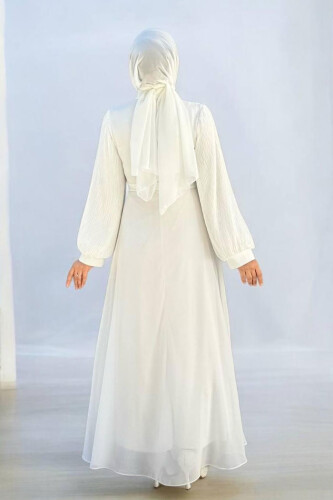 Pilise Kol Detaylı Elbise 3949 Ekru - Bym Fashion (1)