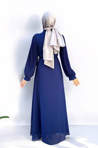 Pilise Kol Detaylı Elbise 3949 Lacivert - Bym Fashion (1)