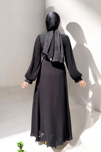 Pilise Kol Detaylı Elbise 3949 Siyah - Bym Fashion (1)