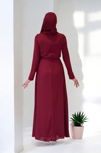 Taş Detaylı Şallı Elbise Takım 3953 Bordo - Bym Fashion (1)