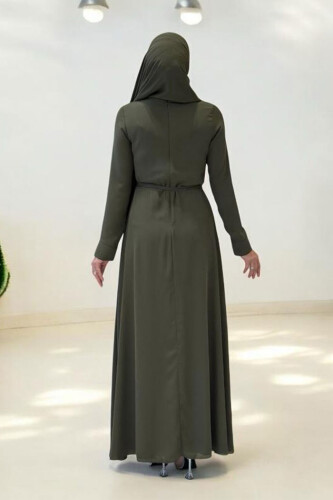 Taş Detaylı Şallı Elbise Takım 3953 Haki - Bym Fashion (1)