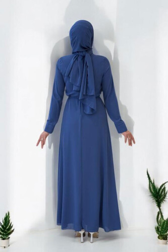 Taş Detaylı Şallı Elbise Takım 3953 İndigo - Bym Fashion (1)