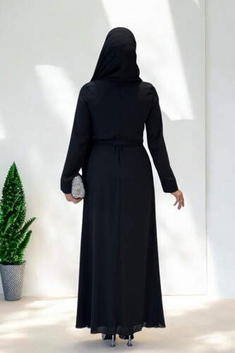 Taş Detaylı Şallı Elbise Takım 3953 Siyah - Bym Fashion (1)