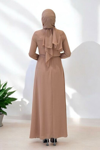 Taş Detaylı Şallı Elbise Takım 3953 Vizon - Bym Fashion (1)