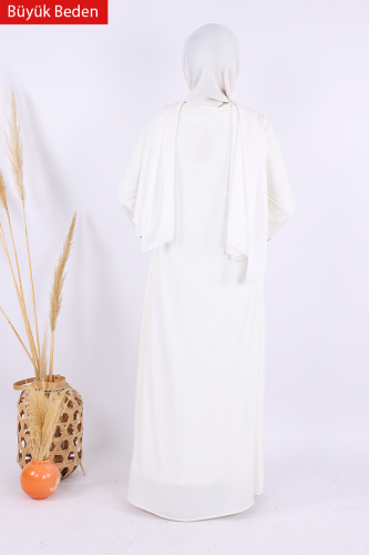 6011-1 Çizgili Fermuarlı Ferace Ekru - 3