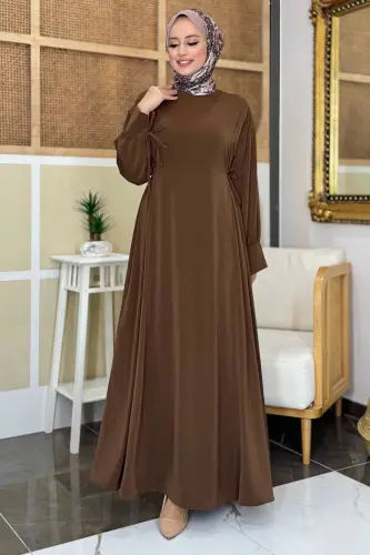 Bağlama Detaylı Elbise 6015 Kahverengi - Bym Fashion (1)