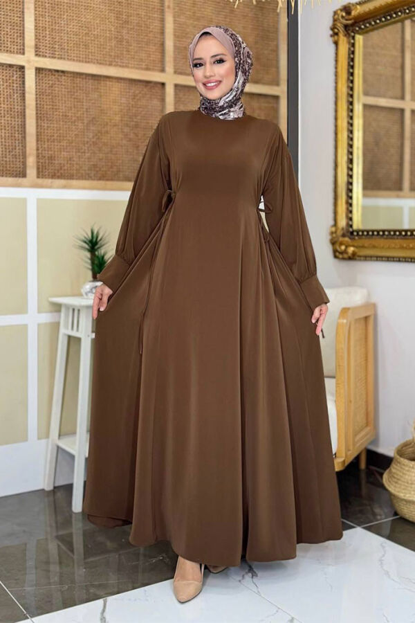 Bağlama Detaylı Elbise 6015 Kahverengi - 1
