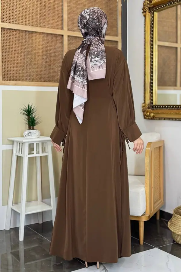 Bağlama Detaylı Elbise 6015 Kahverengi - 3