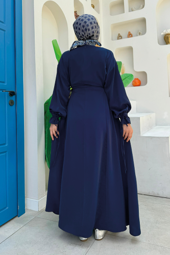 Bağlama Detaylı Elbise 6015 Lacivert - Bym Fashion (1)