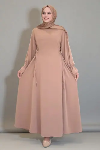 Bağlama Detaylı Elbise 6015 Vizon - 2