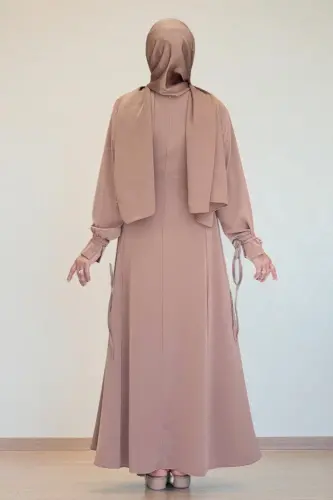Bağlama Detaylı Elbise 6015 Vizon - 3