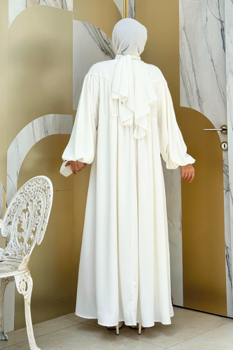 Kalp Robalı Elbise 6016 Ekru - Bym Fashion (1)