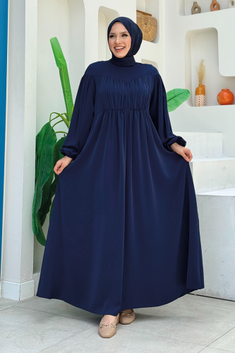 Kalp Robalı Elbise 6016 Lacivert - Bym Fashion