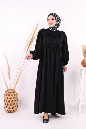 Kalp Robalı Elbise 6016 Siyah - Bym Fashion (1)