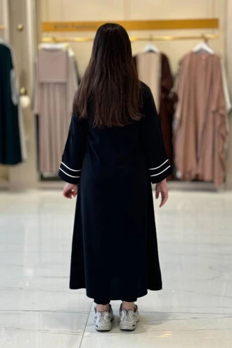 Fermuarlı Biyeli Çocuk Feracesi 6031 Siyah - Bym Fashion (1)