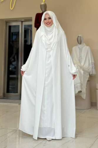 Kendinden Peçeli Sufleli Cilbab 6032 Ekru - Bym Fashion