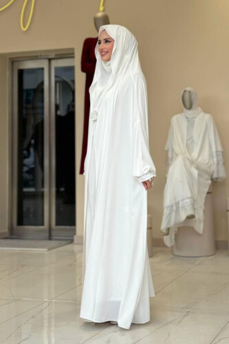 Kendinden Peçeli Sufleli Cilbab 6032 Ekru - Bym Fashion (1)