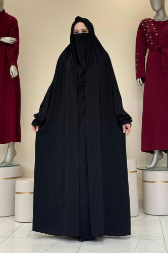 Kendinden Peçeli Sufleli Cilbab 6032 Siyah - Bym Fashion