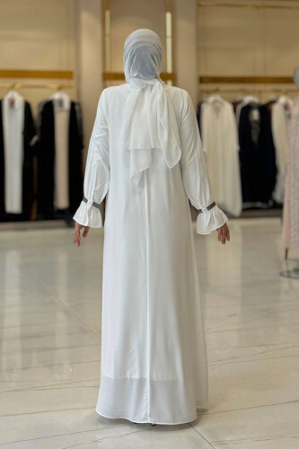 Taş Detaylı Elbise 6033 Ekru - Bym Fashion (1)