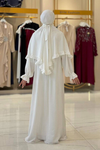 Sufleli Namaz Elbisesi 6034 Ekru - Bym Fashion (1)