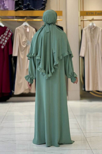 Sufleli Namaz Elbisesi 6034 Mint - Bym Fashion (1)