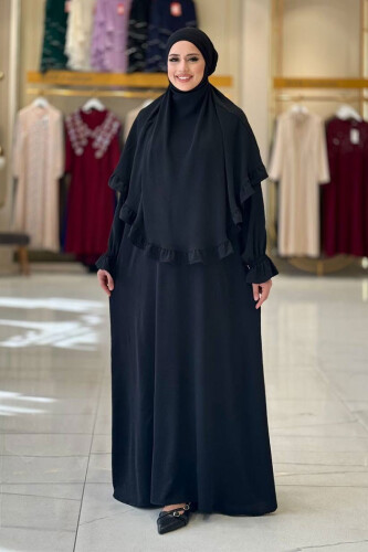 Sufleli Namaz Elbisesi 6034 Siyah - Bym Fashion