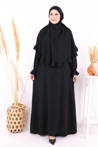 Sufleli Namaz Elbisesi 6034 Siyah - 5